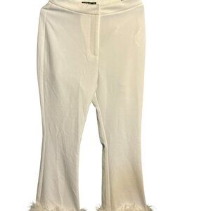 Nasty Girl White Flare Feather Trim Trousers White SZ=10 UK 6 US NWT